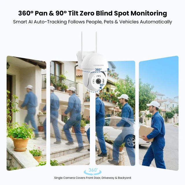 Alt view image 4 of 5 - 4K Outdoor Security Camera,Plug-in 360 PTZ Camera,24/7 Non-Stop Surveillance,Security Camera for Home AI Motion Detection,Full Color Night Vision,2-Way Audio,Cloud/SD Storage,Compatible with Alexa