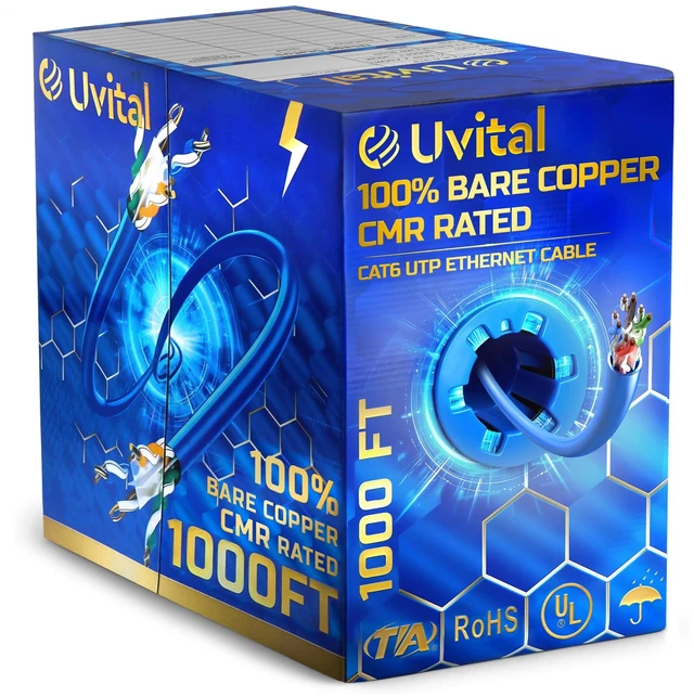 Main image of Uvital Cat6 CMR Rated Ethernet Cable 500ft, 23AWG Solid Copper, PoE++