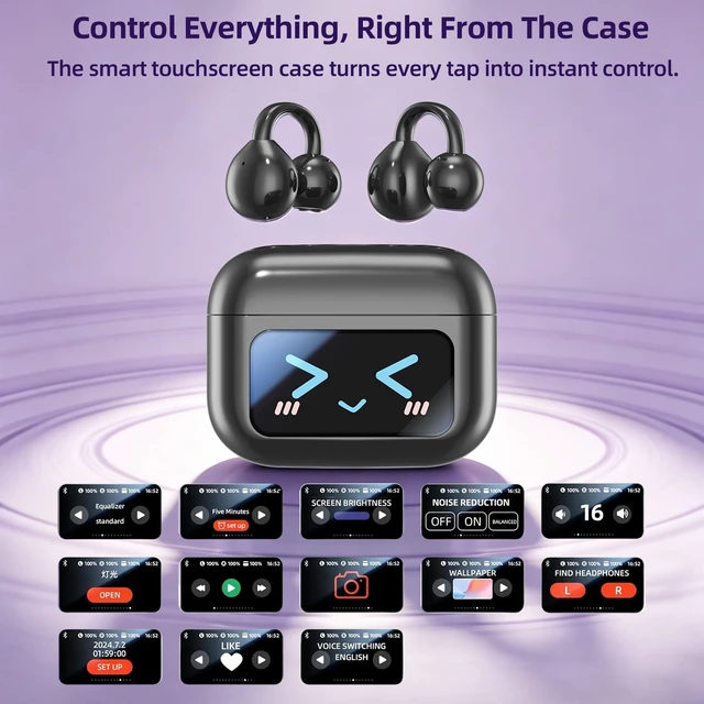 Alt view image 2 of 5 - Cyberix Open Ear Wireless Earbuds Bluetooth,with LED Touchscreen