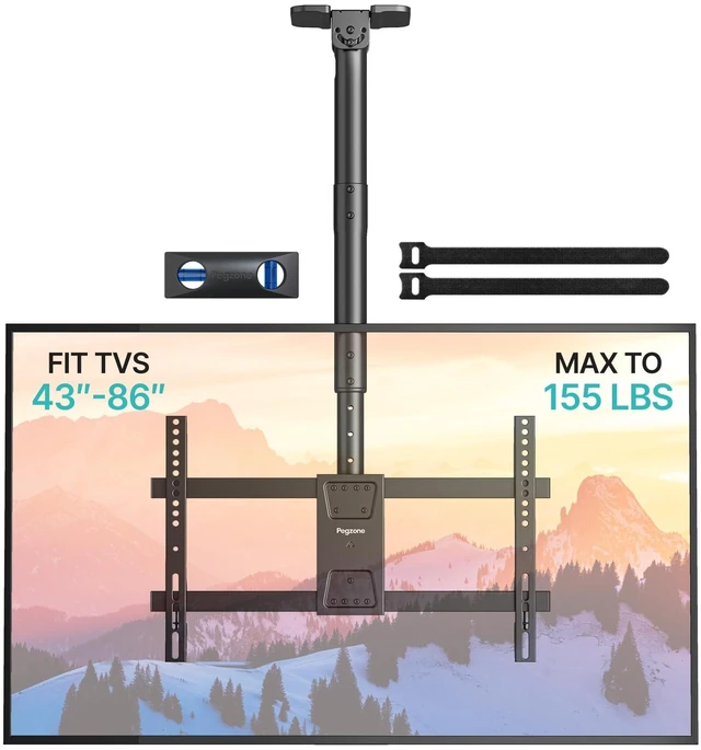 Main image of PEGZONE Ceiling TV Mount for 43-86 Inch TVs, 19.1"-36.4" Height Adjustable