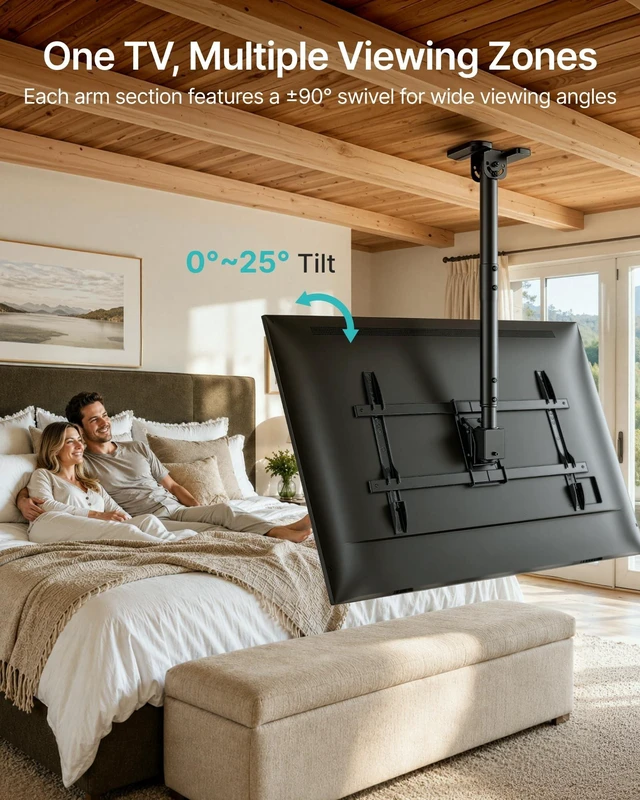 Alt view image 5 of 5 - PEGZONE Ceiling TV Mount for 43-86 Inch TVs, 19.1"-36.4" Height Adjustable