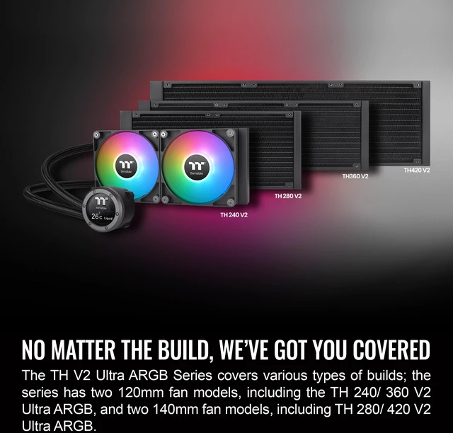 Alt view image 3 of 5 - Thermaltake TH240 V2 Ultra ARGB Sync/AlO Liquid Cooler/ARGB Fan 120 * 2/PWM 500~1500rpm/Water Block 2.1" LCD/Black, CL-W383-PL12SW-A