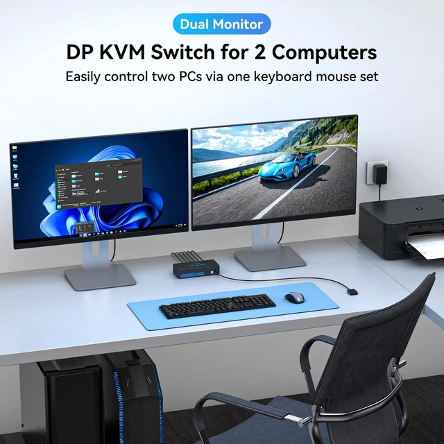 Alt view image 2 of 5 - 8K Displayport KVM Switch 2 Monitors 2 Computers 4K@120Hz Dual Monitor