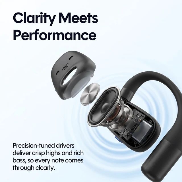 Alt view image 4 of 5 - Raycon Open Ear Earbuds - Wireless Bluetooth Open Ear Headphones with Adjustable Earhook & Dual-Mic, IPX5 Water Resistant, 40H Battery (Black)