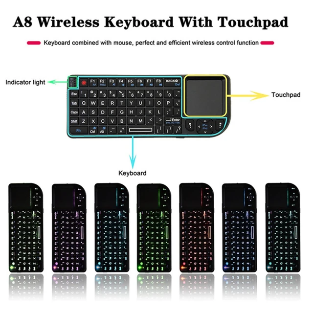 Alt view image 3 of 5 - 2.4G Mini Wireless Keyboard with Touchpad Mouse Combo,Remote Control Rechargeable Portable Keyboard Controller with 7 Colors RGB Backlit for Android TV Box/PC/Tablets/PS4/Raspberry Pi 3/HTPC/Ga