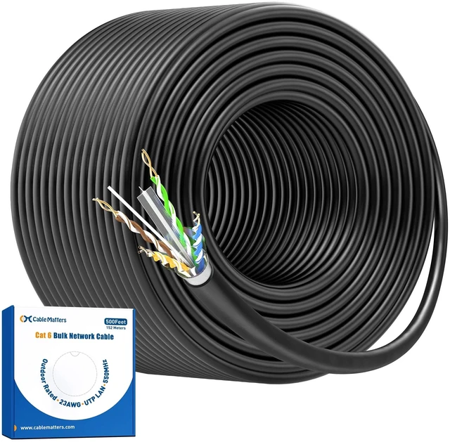 Main image of Cable Matters 10Gbps 23AWG Outdoor Cat6 Ethernet Cable, 500ft, Black