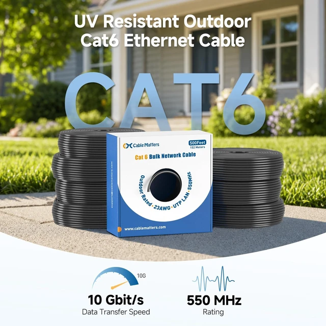 Alt view image 2 of 5 - Cable Matters 10Gbps 23AWG Outdoor Cat6 Ethernet Cable, 500ft, Black