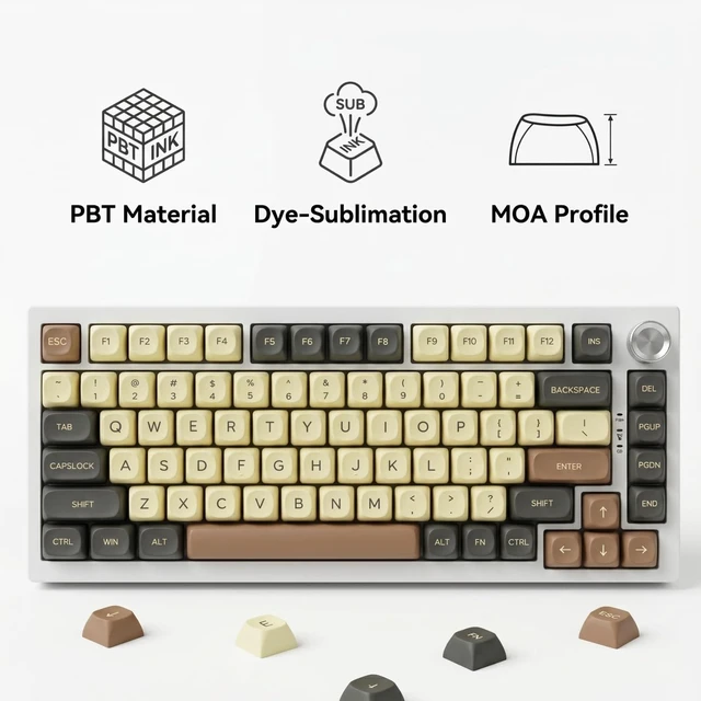 Alt view image 2 of 5 - Thyrnovyn 124 Keys PBT Keycaps, MOA Profile Retro Cream Beige Gray Custom Keycap Set for Mechanical Keyboards 60% 65% 75% 100% Layout (61/65/68/75/84/87/98/104), Morandi Minimalist Dye-Sublimation