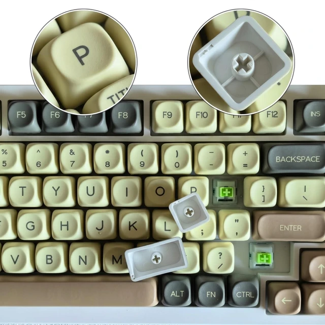 Alt view image 5 of 5 - Thyrnovyn 124 Keys PBT Keycaps, MOA Profile Retro Cream Beige Gray Custom Keycap Set for Mechanical Keyboards 60% 65% 75% 100% Layout (61/65/68/75/84/87/98/104), Morandi Minimalist Dye-Sublimation