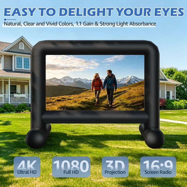 Alt view image 2 of 5 - 24Ft Portable Inflatable Projector Screen Double-Sided Projection, with Build-in Air Blower Storage Bag, One-Piece Design, Perfect for Backyard Movie Nights, Themed Parties, Celebrations