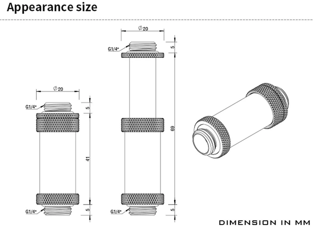 Alt view image 2 of 5 - Barrow G1/4" Water Cooling Fittings, Male to Male Extension Fittings (41-69MM) for SLI, Adjustable Aqua Link Pipe, Metal Telescopic Connectors for Water Cooling Systems (Black,4Pcs)