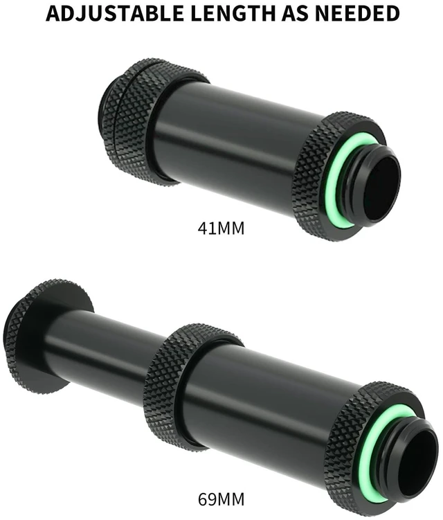 Alt view image 3 of 5 - Barrow G1/4" Water Cooling Fittings, Male to Male Extension Fittings (41-69MM) for SLI, Adjustable Aqua Link Pipe, Metal Telescopic Connectors for Water Cooling Systems (Black,4Pcs)
