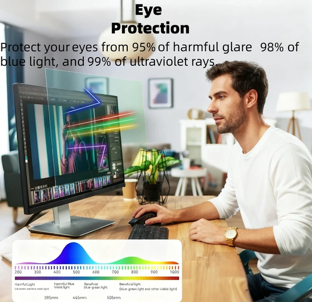 Alt view image 5 of 5 - infoWall Blue Light Blocking Screen Protector - 87% Blue Light/98% UV Filter for 23.8" Monitor, Eye-Care Computer Display Protector