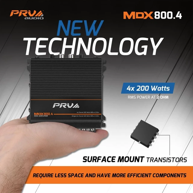 Alt view image 2 of 5 - PRV Audio MDX800.4 2 Ohm Mini 4 Channel Car Audio Amplifier 4 x 200 Watts RMS at 2 Ohm - Compact 800x4 Amp Stereo, 800 Watts RMS, 2 Channel bridgedable, Multichannel Full Range