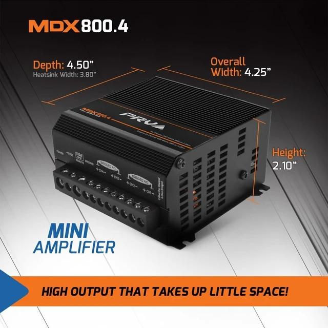 Alt view image 3 of 5 - PRV Audio MDX800.4 2 Ohm Mini 4 Channel Car Audio Amplifier 4 x 200 Watts RMS at 2 Ohm - Compact 800x4 Amp Stereo, 800 Watts RMS, 2 Channel bridgedable, Multichannel Full Range