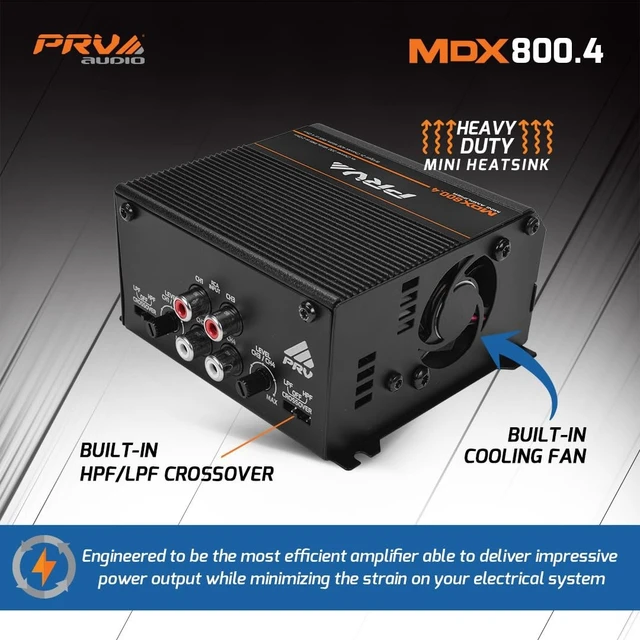 Alt view image 5 of 5 - PRV Audio MDX800.4 2 Ohm Mini 4 Channel Car Audio Amplifier 4 x 200 Watts RMS at 2 Ohm - Compact 800x4 Amp Stereo, 800 Watts RMS, 2 Channel bridgedable, Multichannel Full Range