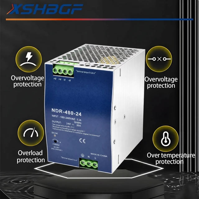 Alt view image 5 of 5 - XSHBGF 24VDC Power Supply NDR 480W DIN Rail Power Supply Switch Switching Converter DC (Input 100-240VAC Output 24VDC 50/60HZ 24V 20A)