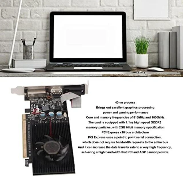 Alt view image 3 of 5 - Sanpyl 610 Graphics Card, 2GB DDR3, Support DirectX 11 64 Bit, Single Fan GPU PC Video Card, PCI Express 2.0, VGA, DVI,