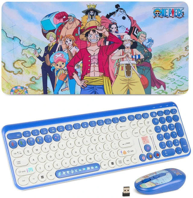Main image of One Piece Wireless Keyboard and Mouse Combo, 15"x31" Desk Mat, Full Size
