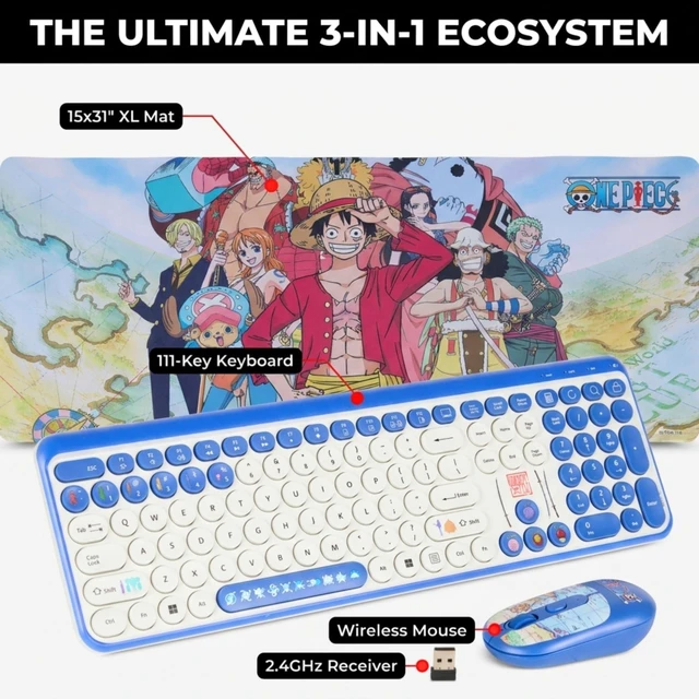Alt view image 4 of 5 - One Piece Wireless Keyboard and Mouse Combo, 15"x31" Desk Mat, Full Size