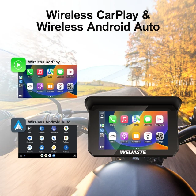 Alt view image 2 of 5 - WEUASTE Motorcycle Carplay (Includes 128G SD Card) with Dual Cameras, TPMS, 5" Wireless Carplay & Android Auto, GPS Navigation System for Motorbike, 2K Dash Cam, G-Sensor, Bluetooth, IP67 Water