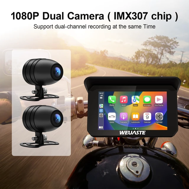 Alt view image 3 of 5 - WEUASTE Motorcycle Carplay (Includes 128G SD Card) with Dual Cameras, TPMS, 5" Wireless Carplay & Android Auto, GPS Navigation System for Motorbike, 2K Dash Cam, G-Sensor, Bluetooth, IP67 Water