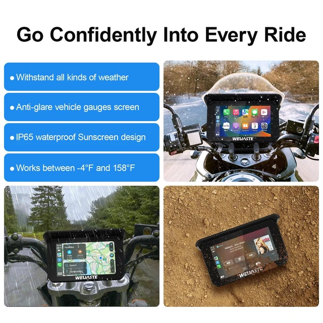 Alt view image 5 of 5 - WEUASTE Motorcycle Carplay (Includes 128G SD Card) with Dual Cameras, TPMS, 5" Wireless Carplay & Android Auto, GPS Navigation System for Motorbike, 2K Dash Cam, G-Sensor, Bluetooth, IP67 Water