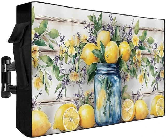 Main image of EZON-CH Outdoor TV Cover 70-75 inch Lemon Weatherproof TV Screen Protector Lemon Floral Vase Wood Grain Outdoor TV Enclosure for Seal Full Coverage - Outside LED, LCD, OLED Flat Screen TVs