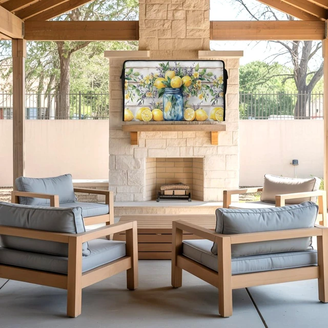 Alt view image 2 of 5 - EZON-CH Outdoor TV Cover 70-75 inch Lemon Weatherproof TV Screen Protector Lemon Floral Vase Wood Grain Outdoor TV Enclosure for Seal Full Coverage - Outside LED, LCD, OLED Flat Screen TVs