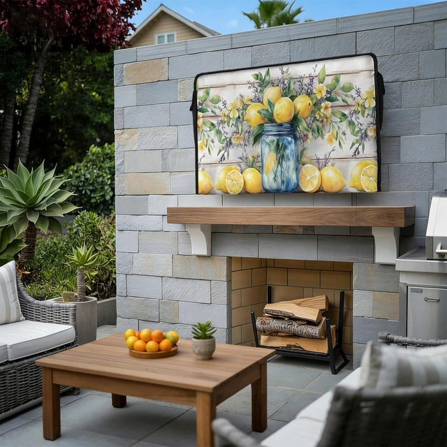 Alt view image 3 of 5 - EZON-CH Outdoor TV Cover 70-75 inch Lemon Weatherproof TV Screen Protector Lemon Floral Vase Wood Grain Outdoor TV Enclosure for Seal Full Coverage - Outside LED, LCD, OLED Flat Screen TVs