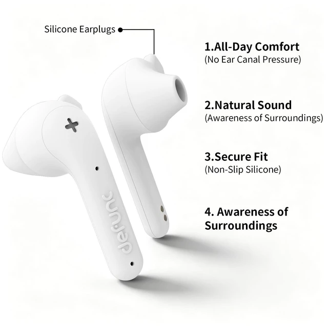 Alt view image 2 of 5 - Defunc True Basic Wireless Earbuds, Bluetooth 6.0, Patented MultiTip Semi-in-Ear Design with Silicone Ear Wings, AI App Support, Quad Microphones, Waterproof, 22H Playtime, Secure Fit Earbuds (