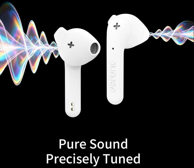 Alt view image 5 of 5 - Defunc True Basic Wireless Earbuds, Bluetooth 6.0, Patented MultiTip Semi-in-Ear Design with Silicone Ear Wings, AI App Support, Quad Microphones, Waterproof, 22H Playtime, Secure Fit Earbuds (