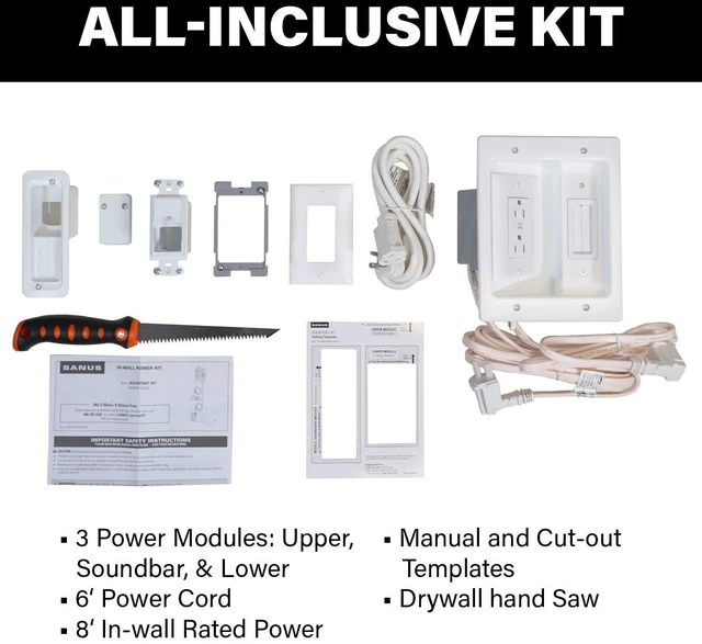Alt view image 5 of 5 - SANUS Ultimate in-Wall Cable Management Kit for Mounted TV & Soundbar - Includes Soundbar & TV Wire Management - Conceals Power, HDMI, Optical, and Low-Voltage Wires Behind Wall Model: WSIWPSB1