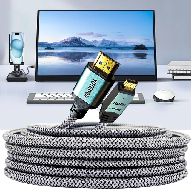 Alt view image 4 of 5 - YOTETION Micro HDMI 50FT Cable, 4K 60Hz Micro HDMI to HDMI 2.0 Cord Support HDR 3D ARC High Speed 18Gbps Compatible with Hero 7 6 5 Sony A6000 A6300 Camera Nikon B500 Yoga 3 Pro
