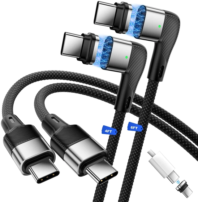 Main image of USB C to USB C Magnetic Charging Cable 240W Right Angle USB C Cable 4FT+6FT