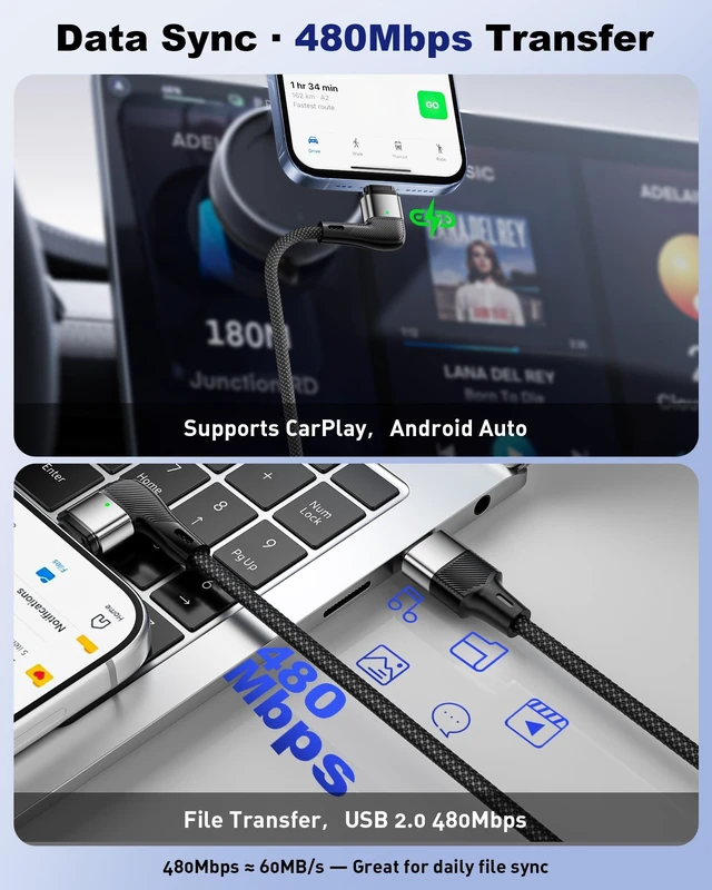 Alt view image 5 of 5 - USB C to USB C Magnetic Charging Cable 240W Right Angle USB C Cable 4FT+6FT
