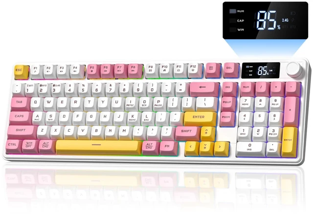 Main image of Keymatic Gaming Keyboard Wireless Creamy Keyboard w/Media Knob&Screen