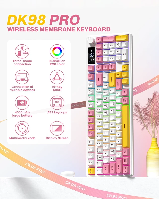 Alt view image 2 of 5 - Keymatic Gaming Keyboard Wireless Creamy Keyboard w/Media Knob&Screen