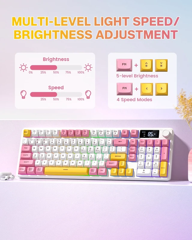Alt view image 5 of 5 - Keymatic Gaming Keyboard Wireless Creamy Keyboard w/Media Knob&Screen