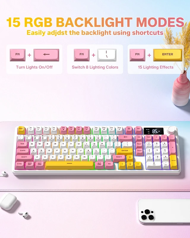 Alt view image 4 of 5 - Keymatic Gaming Keyboard Wireless Creamy Keyboard w/Media Knob&Screen