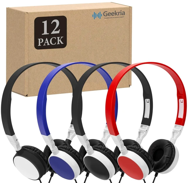 Main image of GEEKRIA 12 Pack Classroom Headphones, Adjustable Wired Kids Headphones with 3.5mm Jack, Bulk On-Ear Headsets for School, Students, Libraries, Computer Lab