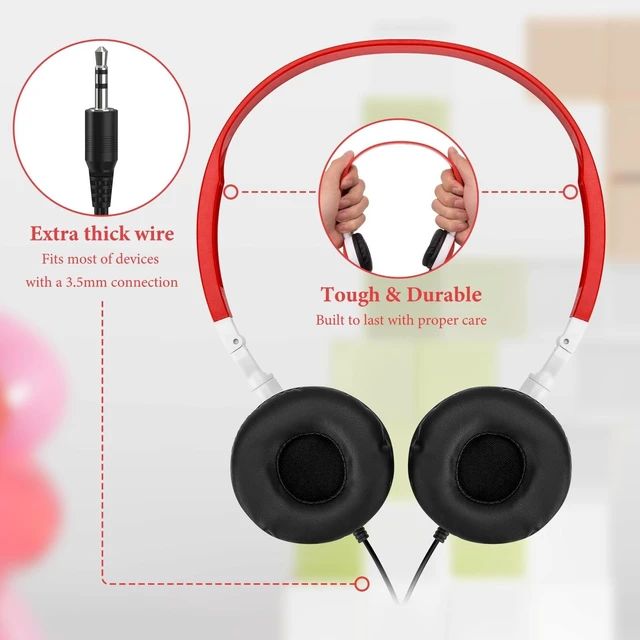 Alt view image 3 of 5 - GEEKRIA 12 Pack Classroom Headphones, Adjustable Wired Kids Headphones with 3.5mm Jack, Bulk On-Ear Headsets for School, Students, Libraries, Computer Lab