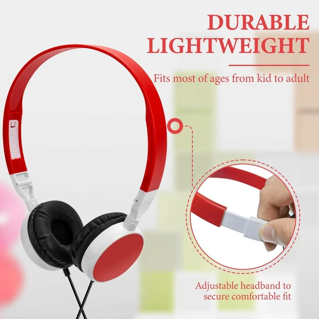 Alt view image 2 of 5 - GEEKRIA 12 Pack Classroom Headphones, Adjustable Wired Kids Headphones with 3.5mm Jack, Bulk On-Ear Headsets for School, Students, Libraries, Computer Lab