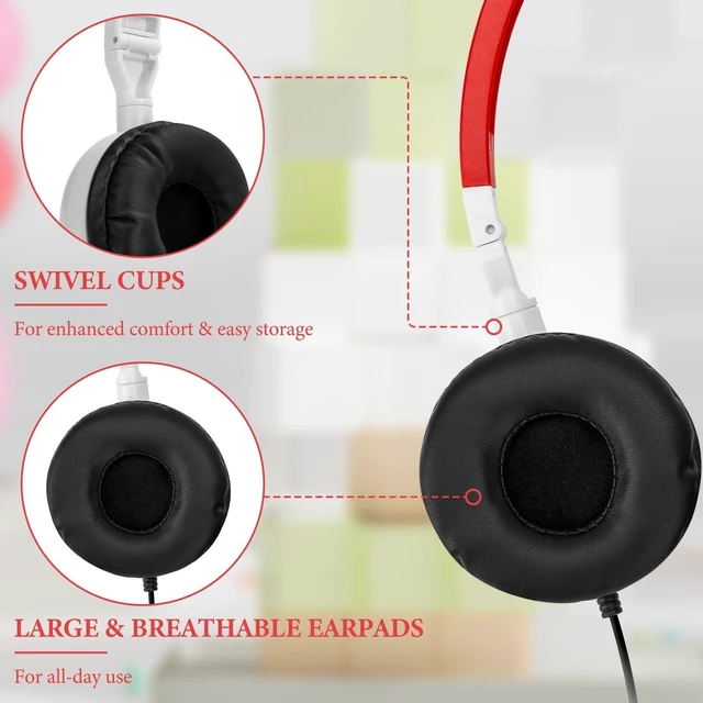 Alt view image 4 of 5 - GEEKRIA 12 Pack Classroom Headphones, Adjustable Wired Kids Headphones with 3.5mm Jack, Bulk On-Ear Headsets for School, Students, Libraries, Computer Lab