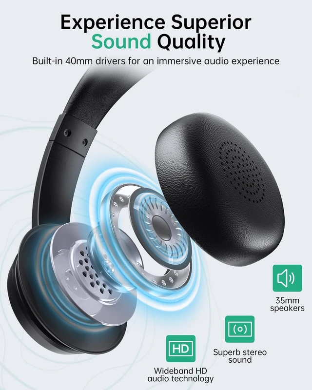 Alt view image 4 of 5 - AOC Wireless Headset with Mic for Work, AI Noise Cancelling, Bluetooth