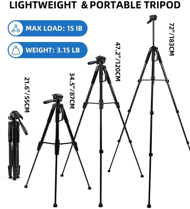 Alt view image 3 of 5 - 72" Camera Tripod, Aluminum Lightweight Portable Tripods Stand