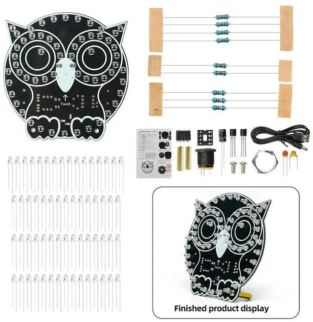Main image of DIY Soldering Practice Kit Owl LED Touch Night Light USB 5V Four Display Modes Touch Dimming Cute Desktop Ornament