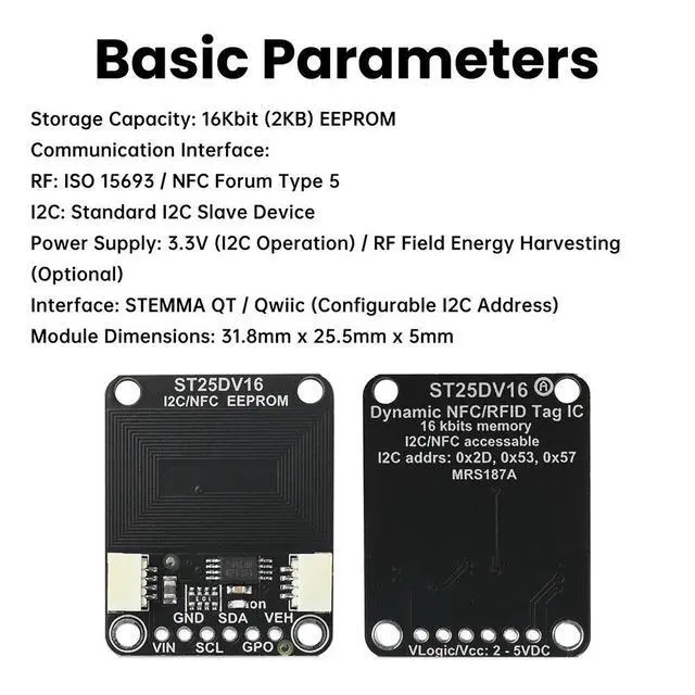 Alt view image 3 of 3 - ST25DV16K I2C RFID Dynamic Tag Module RF Module Compatible With STEMMA QT/Qwiic Interface