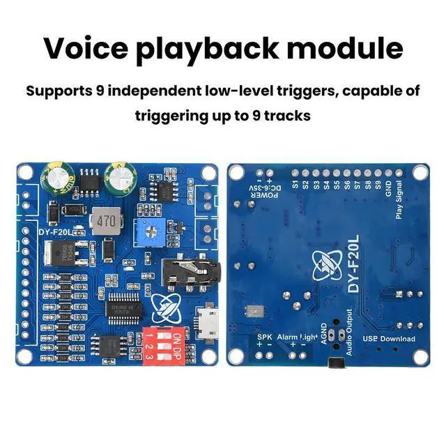 Alt view image 2 of 3 - DY-F20L 9 Channel Low Level Trigger Voice Module 6-35V Wide Voltage 20W D Class Amp 32Mbit Flash Micro USB for Exhibition