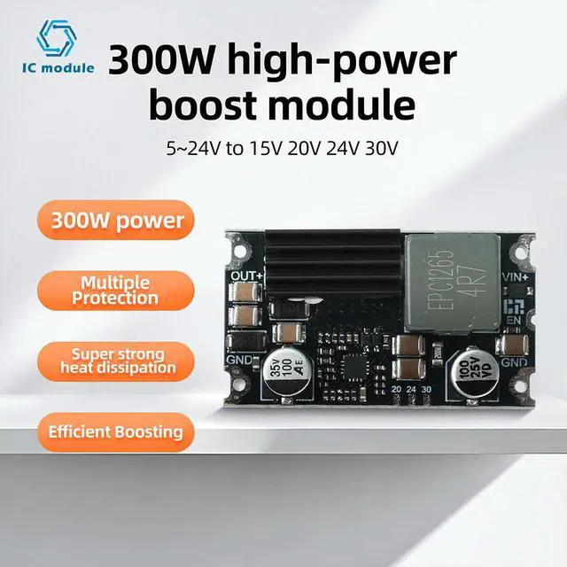 Alt view image 2 of 3 - 300W Boost Module DC-DC High Power Converter 5-24V to 15V 20V 24V 30V with 95% Efficiency for Automotive Industrial Use